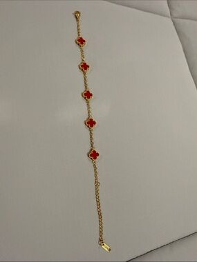 Gold Chain Bracelet with Red Clover Accents